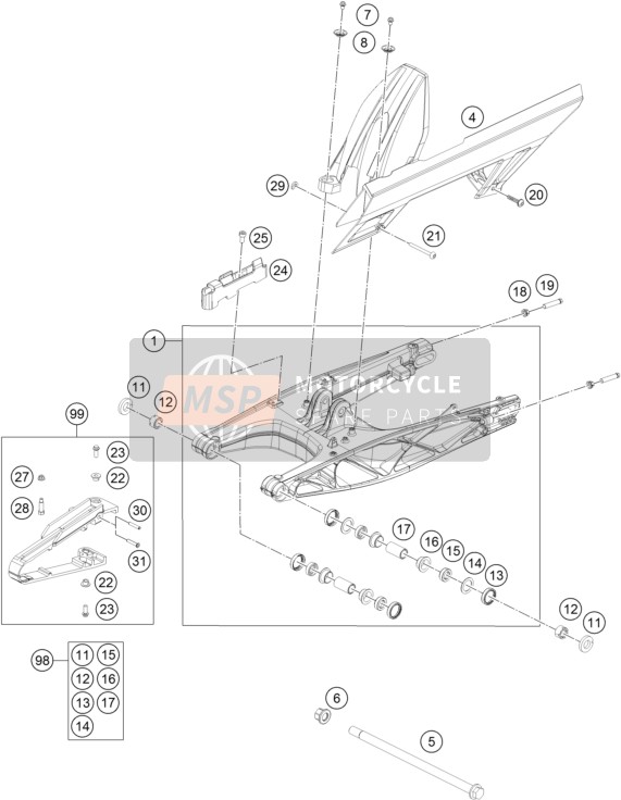 KTM 125 Duke, white, Europe 2017 Brazo oscilante para un 2017 KTM 125 Duke, white, Europe