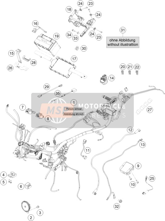 KTM 125 Duke, white, Europe 2019 Arnés de cableado para un 2019 KTM 125 Duke, white, Europe