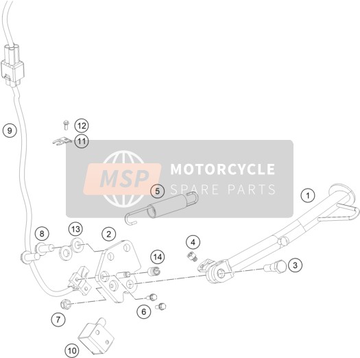 KTM 125 DUKE WHITE ABS BAJ.DIR.14 Europe 2014 Side / Centre Stand for a 2014 KTM 125 DUKE WHITE ABS BAJ.DIR.14 Europe