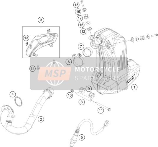 KTM 125 DUKE WHITE ABS Europe 2015 Uitlaatsysteem voor een 2015 KTM 125 DUKE WHITE ABS Europe