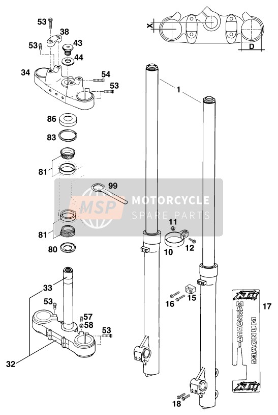 KTM 125 E-GS WP Europe 1995 Front Fork, Triple Clamp for a 1995 KTM 125 E-GS WP Europe