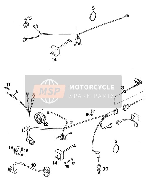 KTM 125 E-XC MARZ. Europe 1994 Wiring Harness for a 1994 KTM 125 E-XC MARZ. Europe