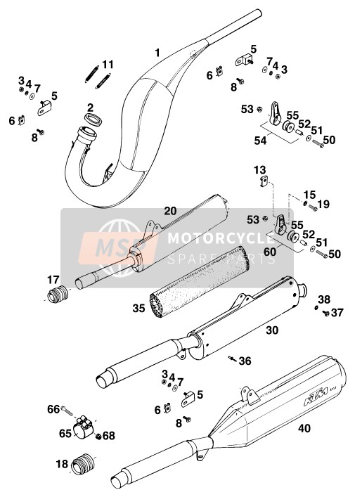 KTM 125 E-XC WP Europe 1995 Exhaust System for a 1995 KTM 125 E-XC WP Europe