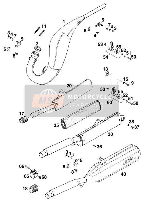 KTM 125 E-XC MARZ/OHL Europe (2) 1995 Système d'échappement pour un 1995 KTM 125 E-XC MARZ/OHL Europe (2)