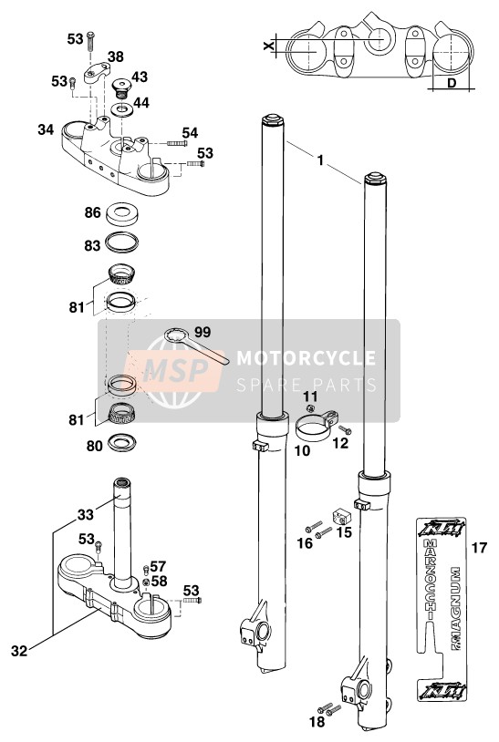 KTM 125 E-XC MARZ/OHL Europe 1995 Front Fork, Triple Clamp for a 1995 KTM 125 E-XC MARZ/OHL Europe