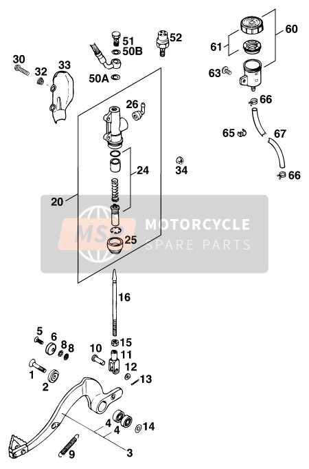 KTM 125 E-XC WP Europe 1995 Commande de frein arrière pour un 1995 KTM 125 E-XC WP Europe