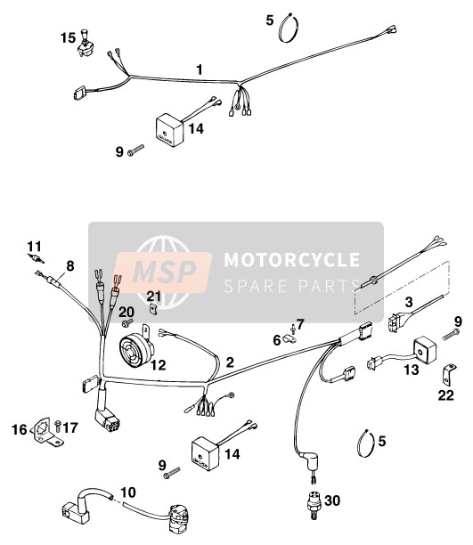 KTM 125 E-XC WP Europe 1995 Wiring Harness for a 1995 KTM 125 E-XC WP Europe