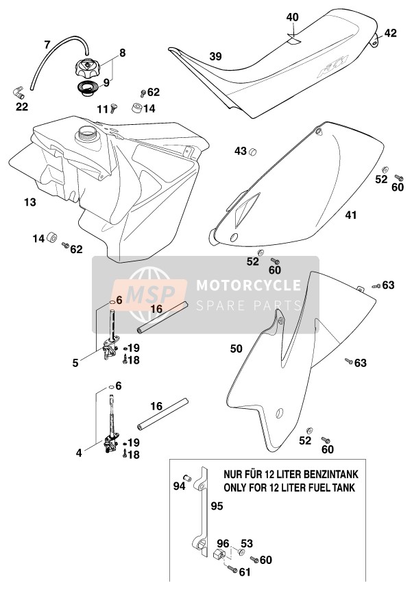 KTM 125 EGS 6KW Europe 1998 Réservoir, Siège pour un 1998 KTM 125 EGS 6KW Europe