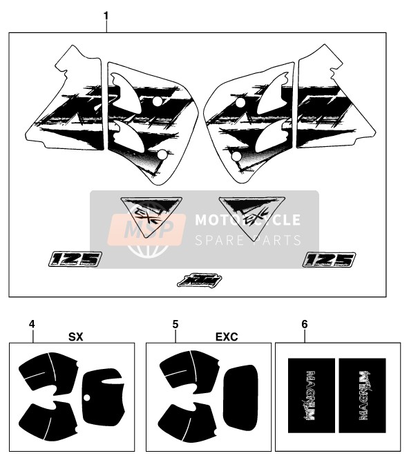 KTM 125 EGS M/O Asia 1996 Aufkleber für ein 1996 KTM 125 EGS M/O Asia