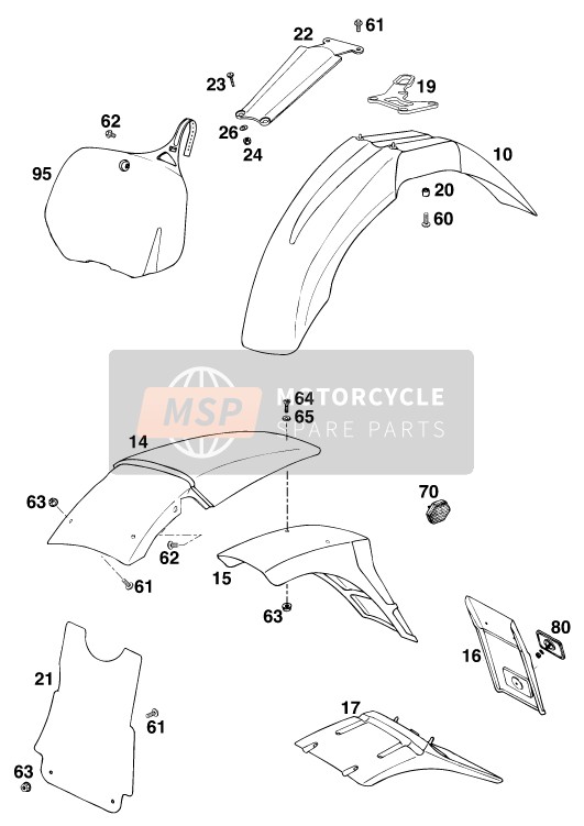 KTM 125 EGS M/O Asia 1996 Mask, Fenders for a 1996 KTM 125 EGS M/O Asia