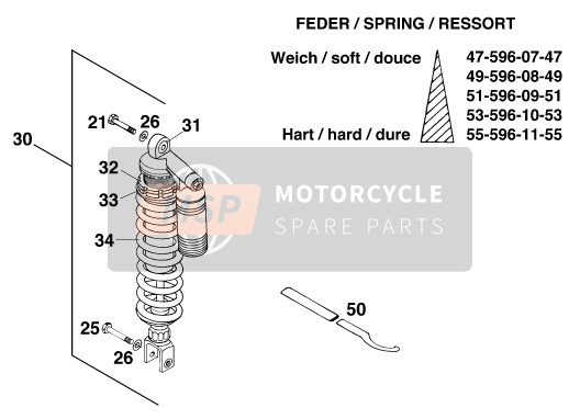 KTM 125 EGS M/O Asia 1996 Schokdemper voor een 1996 KTM 125 EGS M/O Asia