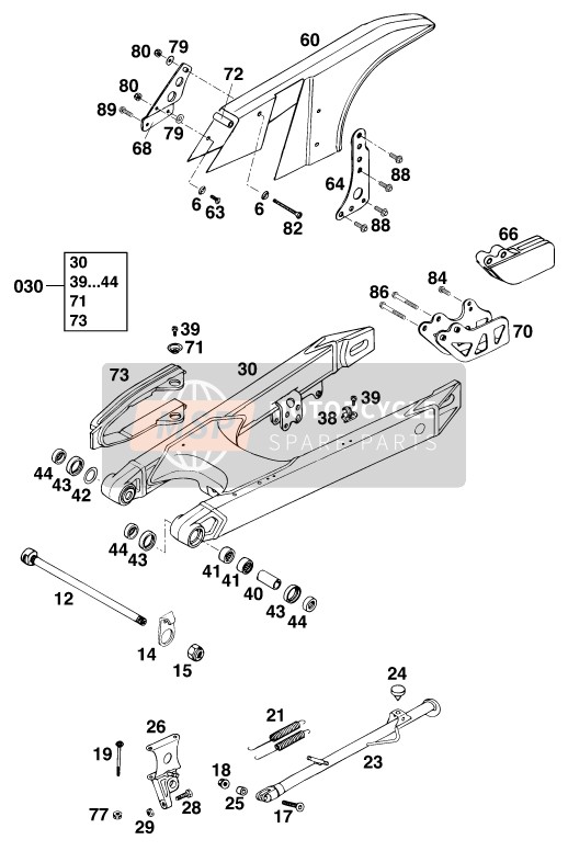 KTM 125 EGS M/O Asia 1996 Swing Arm for a 1996 KTM 125 EGS M/O Asia