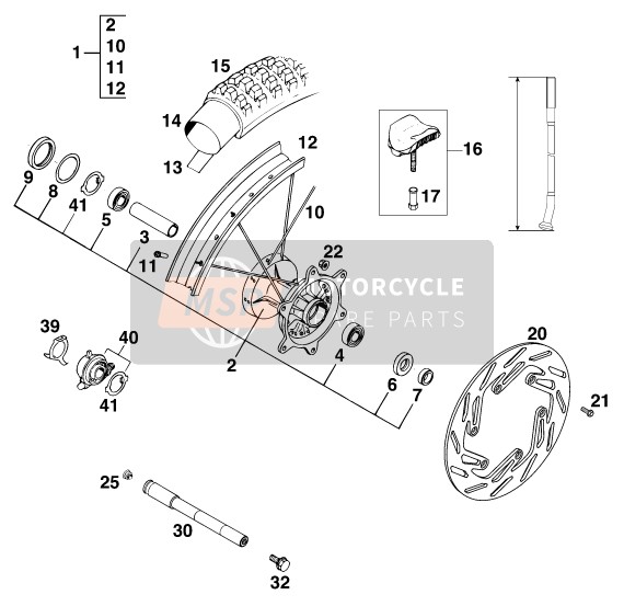 KTM 125 EGS M/O 6KW Europe 1997 Front Wheel for a 1997 KTM 125 EGS M/O 6KW Europe