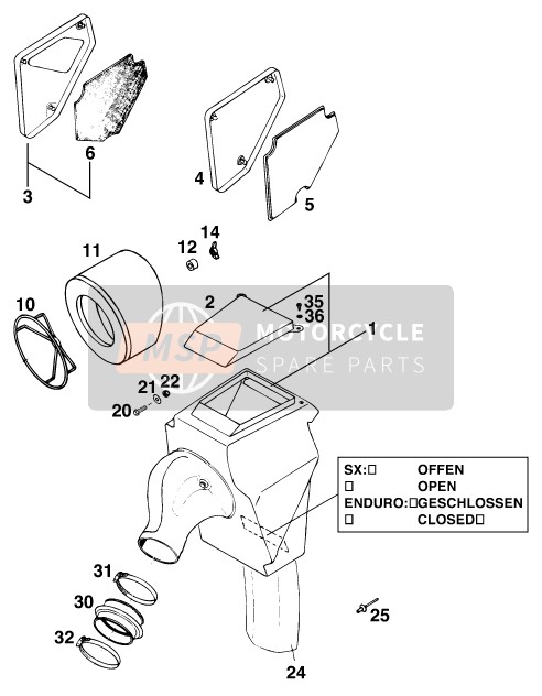 KTM 125 EGS M/O 6KW France 2020 Filtro de aire para un 2020 KTM 125 EGS M/O 6KW France