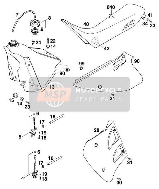 KTM 125 EGS M/O 6KW France 2020 Réservoir, Siège pour un 2020 KTM 125 EGS M/O 6KW France