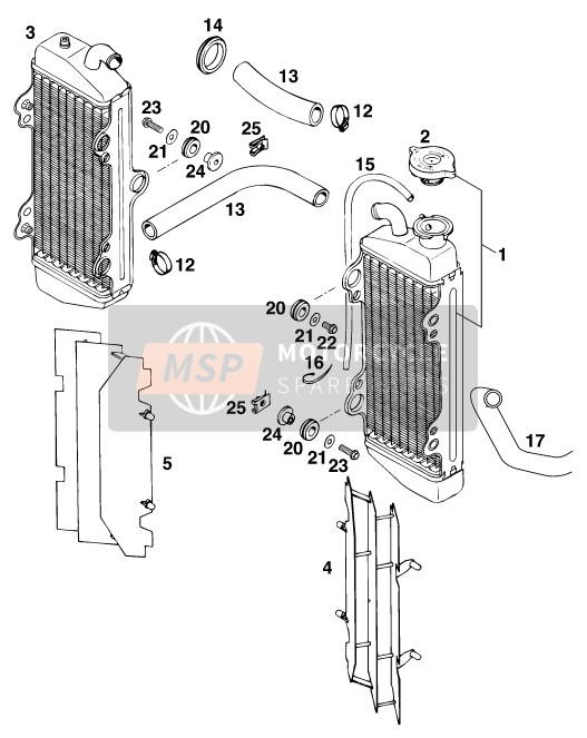 KTM 125 EXC M/O Europe (2) 1997 Système de refroidissement pour un 1997 KTM 125 EXC M/O Europe (2)