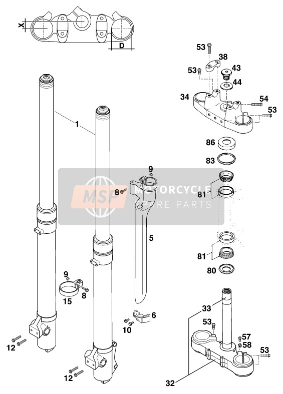 KTM 125 EXC M/O Europe (2) 1997 Front Fork, Triple Clamp for a 1997 KTM 125 EXC M/O Europe (2)