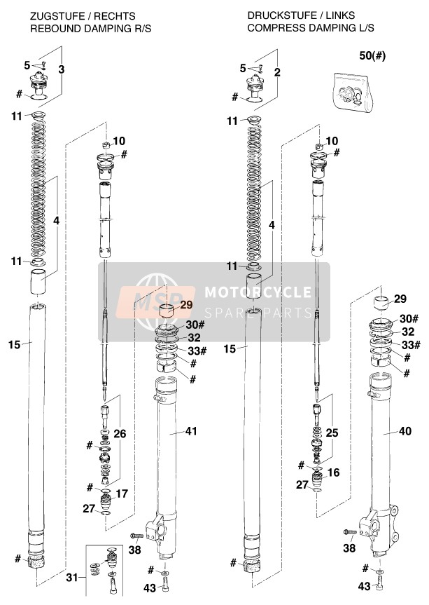 KTM 125 EXC Europe 1999 Front Fork Disassembled for a 1999 KTM 125 EXC Europe