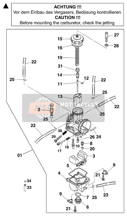 KTM 125 EXC USA 2000 Carburettor for a 2000 KTM 125 EXC USA