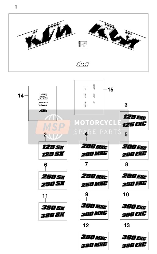 KTM 125 EXC USA 2000 Autocollant pour un 2000 KTM 125 EXC USA