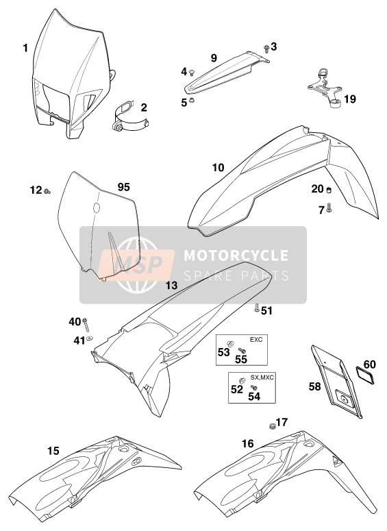 KTM 125 EXC USA 2000 ABDECKUNG, KOTFLÜGEL für ein 2000 KTM 125 EXC USA