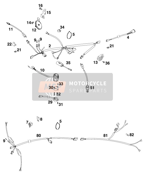 KTM 125 EXC Europe 2000 Wiring Harness for a 2000 KTM 125 EXC Europe