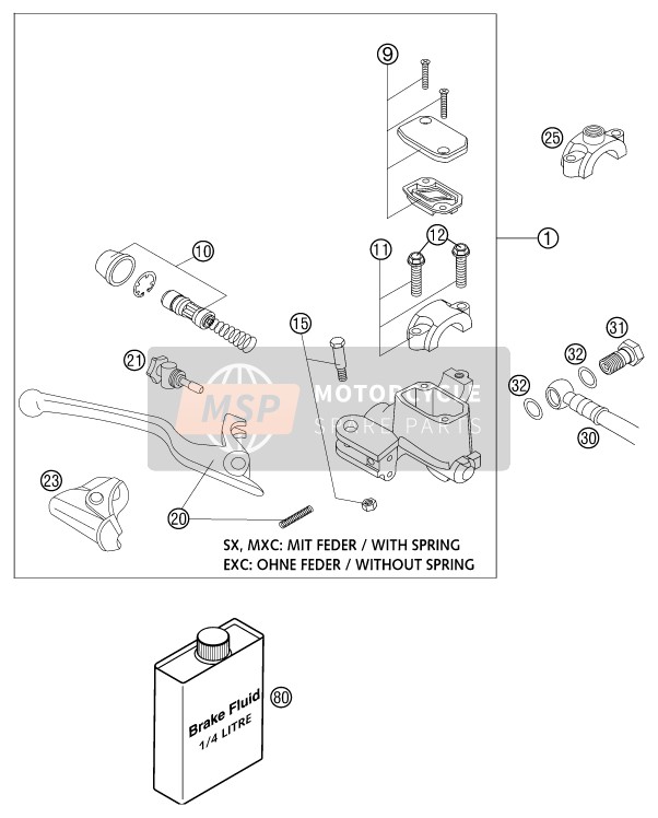 KTM 125 EXC Australia 2001 Front Brake Control for a 2001 KTM 125 EXC Australia