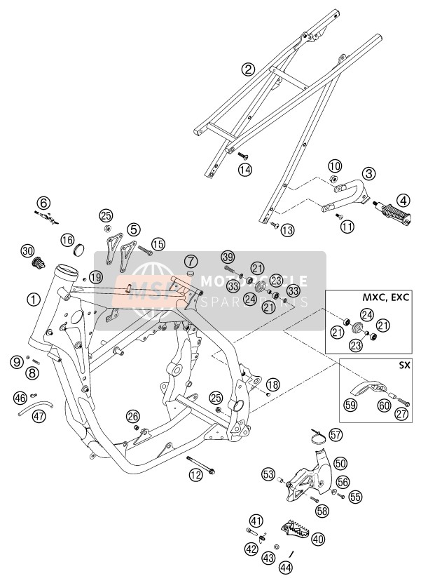 51203002044, Sub Frame 125 Exe Cpl.Alu 2000, KTM, 0