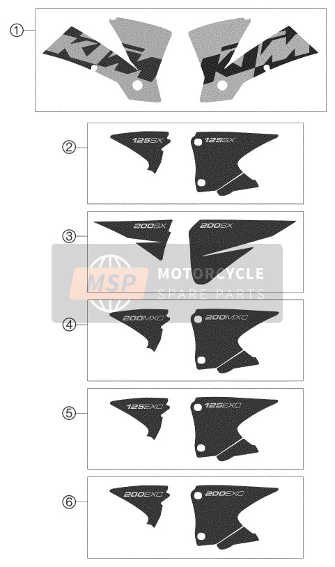 KTM 125 EXC Europe 2003 Calcomanía para un 2003 KTM 125 EXC Europe