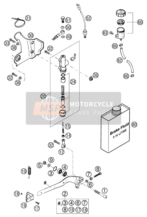 KTM 125 EXC Great Britain 2003 STEUERUNG BREMSE HINTEN für ein 2003 KTM 125 EXC Great Britain