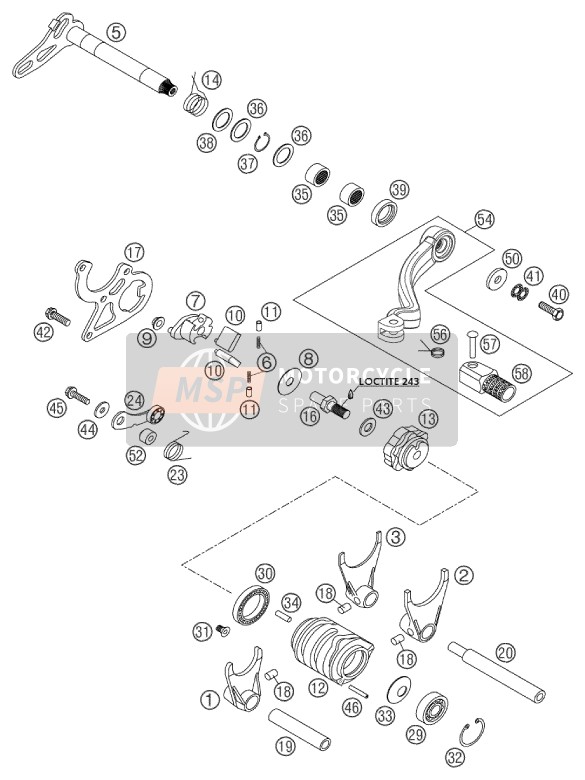 KTM 125 EXC Europe 2003 Mécanisme de changement de vitesse pour un 2003 KTM 125 EXC Europe