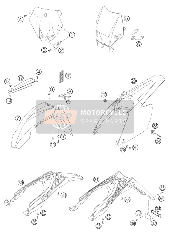 KTM 125 EXC Europe 2004 Mask, Fenders for a 2004 KTM 125 EXC Europe