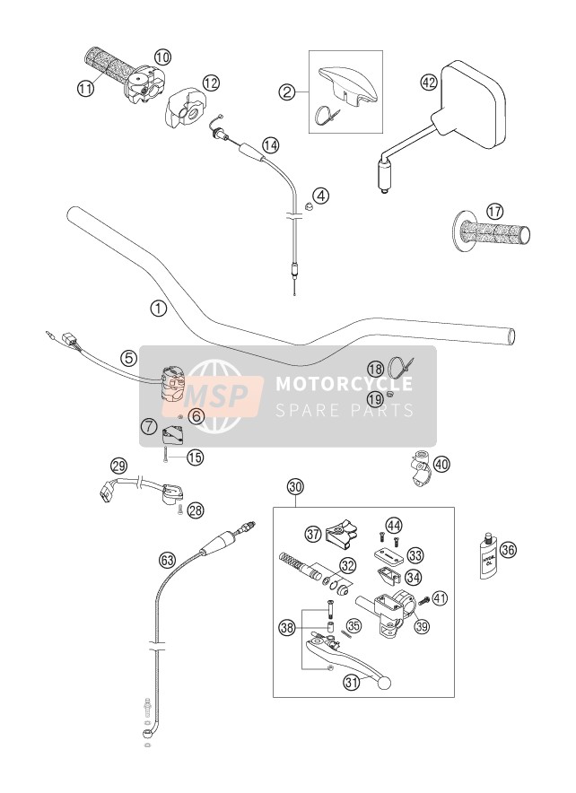 KTM 125 EXC Europe 2007 Stuur, Besturing voor een 2007 KTM 125 EXC Europe