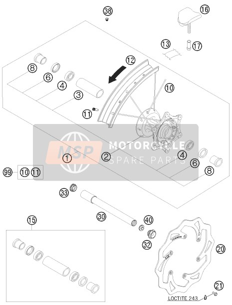 KTM 125 EXC Europe 2009 Voorwiel voor een 2009 KTM 125 EXC Europe