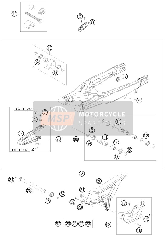 KTM 125 EXC Europe 2009 Swing Arm for a 2009 KTM 125 EXC Europe