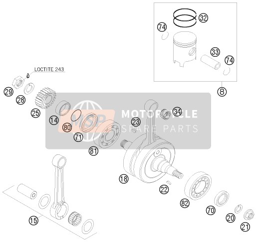 KTM 125 EXC Europe 2010 Cigüeñal, Pistón para un 2010 KTM 125 EXC Europe