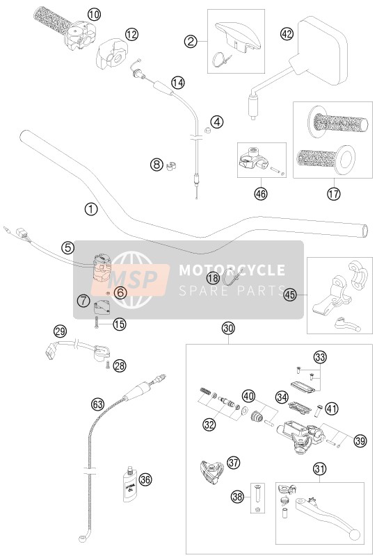 KTM 125 EXC Europe 2010 Handlebar, Controls for a 2010 KTM 125 EXC Europe