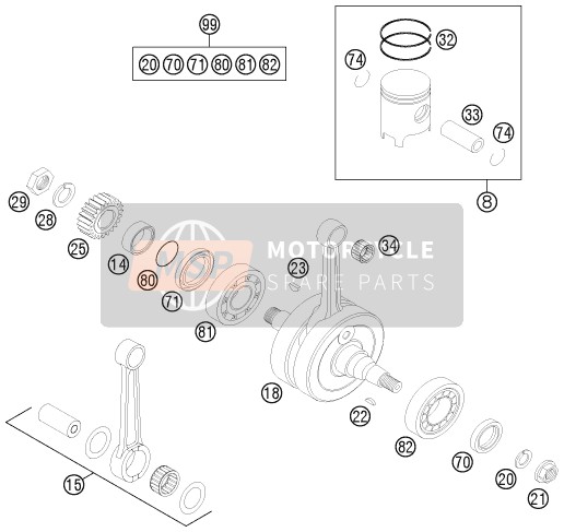 KTM 125 EXC Europe 2013 Vilebrequin, Piston pour un 2013 KTM 125 EXC Europe