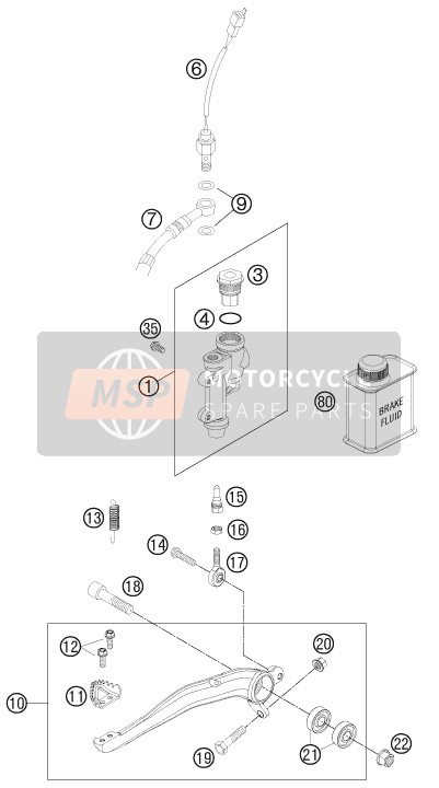 KTM 125 EXC Europe 2013 Commande de frein arrière pour un 2013 KTM 125 EXC Europe