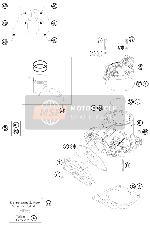 KTM 125 EXC Europe 2014 Cilinder, Cilinderkop voor een 2014 KTM 125 EXC Europe