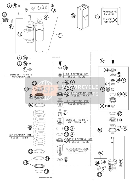 KTM 125 EXC Europe 2014 Shock Absorber Disassembled for a 2014 KTM 125 EXC Europe