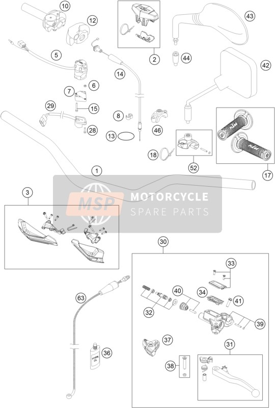 KTM 125 EXC Europe 2015 Stuur, Besturing voor een 2015 KTM 125 EXC Europe