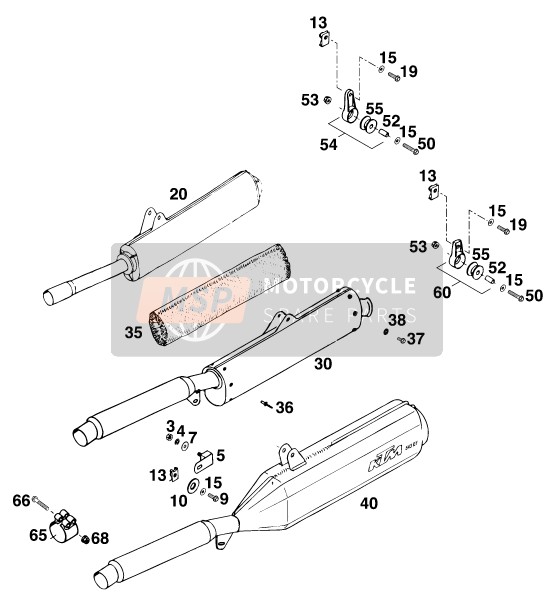 KTM 125 EXC M/O Europe 1996 HAUPTSCHALLDÄMPFER für ein 1996 KTM 125 EXC M/O Europe