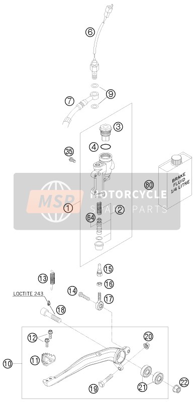 KTM 125 EXC FACTORY EDIT. Europe 2011 Achterrem aansturing voor een 2011 KTM 125 EXC FACTORY EDIT. Europe