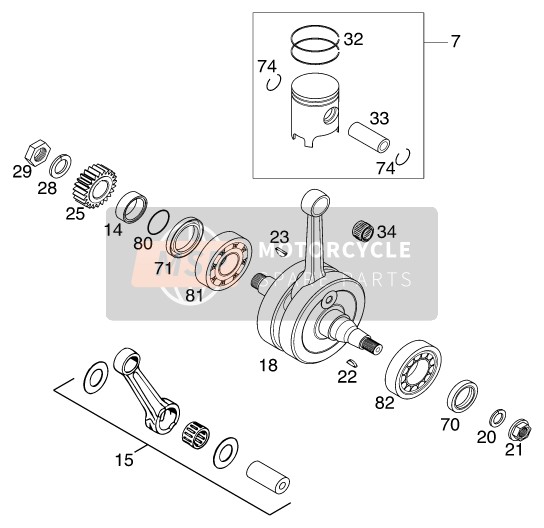 KTM 125 EXC SIX-DAYS Europe 2001 Crankshaft, Piston for a 2001 KTM 125 EXC SIX-DAYS Europe