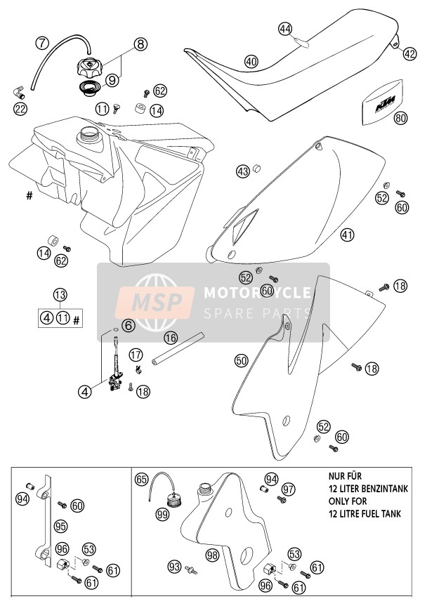 KTM 125 EXC SIX-DAYS Europe 2002 Tank, Zadel voor een 2002 KTM 125 EXC SIX-DAYS Europe