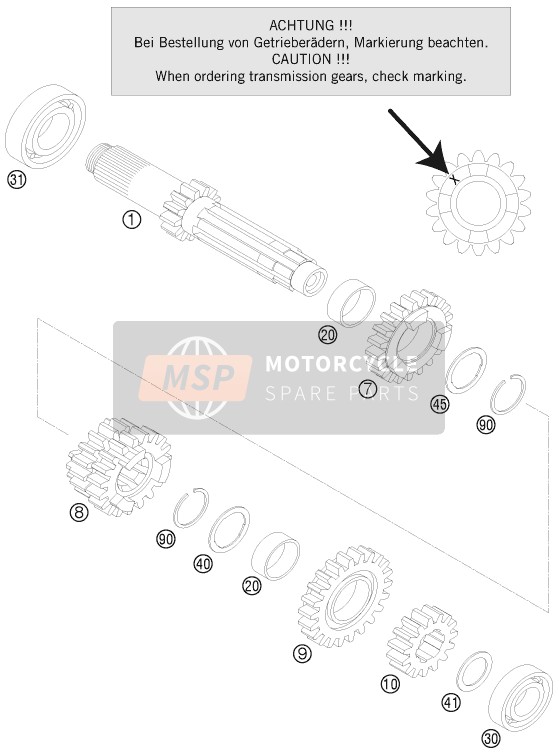 KTM 125 EXC SIX-DAYS Europe 2008 Transmission I - Main Shaft for a 2008 KTM 125 EXC SIX-DAYS Europe