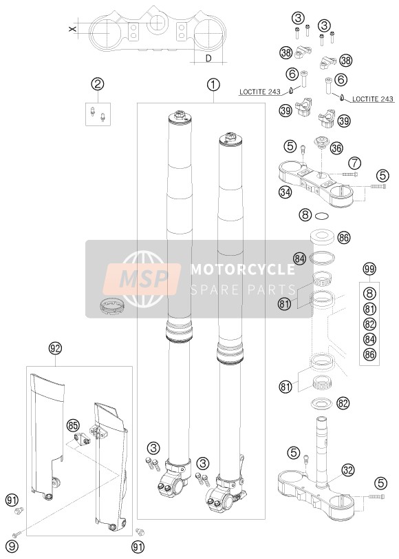 KTM 125 EXC SIX-DAYS Europe 2010 Fourche avant, Pince triple pour un 2010 KTM 125 EXC SIX-DAYS Europe