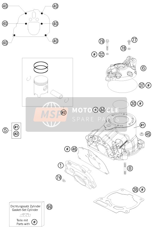 KTM 125 EXC SIX-DAYS Europe 2015 Cilinder, Cilinderkop voor een 2015 KTM 125 EXC SIX-DAYS Europe