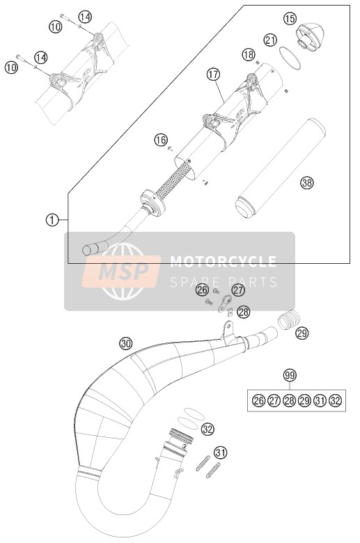 KTM 125 EXC SIX-DAYS Europe 2015 ABGASSYSTEM für ein 2015 KTM 125 EXC SIX-DAYS Europe